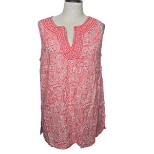 Anne Carson Paisley Linen Rayon Top Pink White Sleeveless M